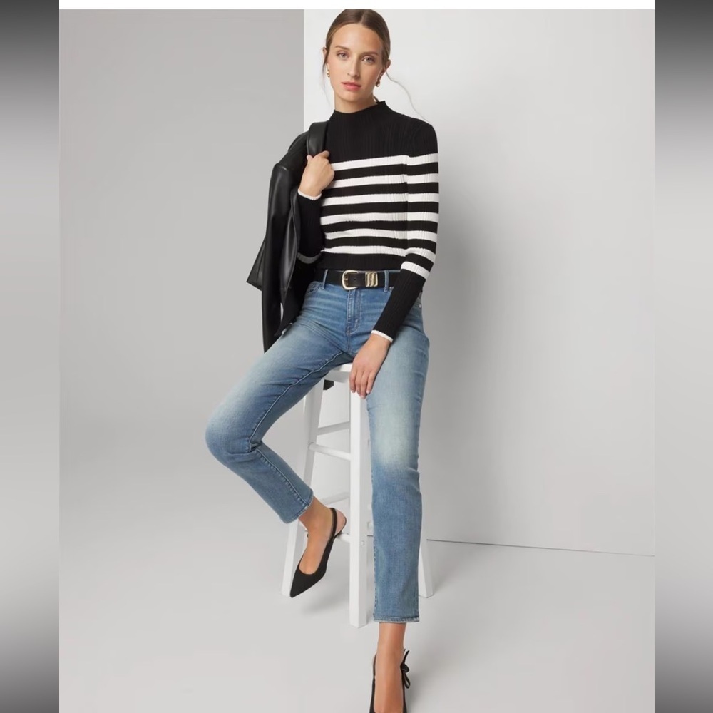White house black market striped mockneck womens smal